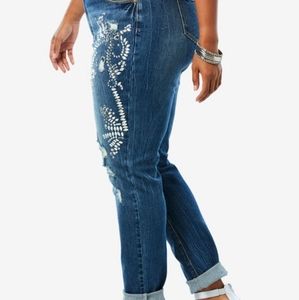 Embellished distressed jeans boyfriend cut